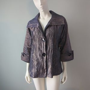 Rare! Adele Dallas Orr Couture Crinkled Iridescent Cropped Pea Coat Blazer XS